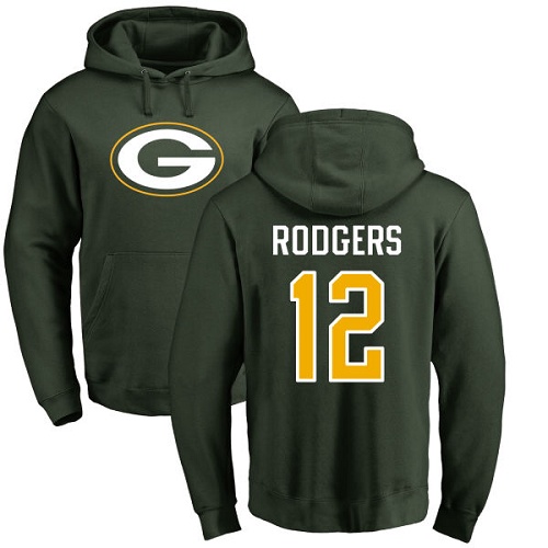 Green Bay Packers Green 12 Rodgers Aaron Name And Number Logo Nike NFL Pullover Hoodie